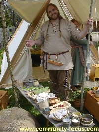 Viking reenacter David Cox at museum.
