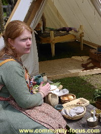Viking reenacter Selena Mann at museum.
